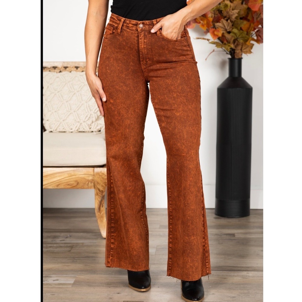 Judy Blue Burnt Orange Garment Dyed Jeans Wide Leg Cropped Stretch Women's 13 31